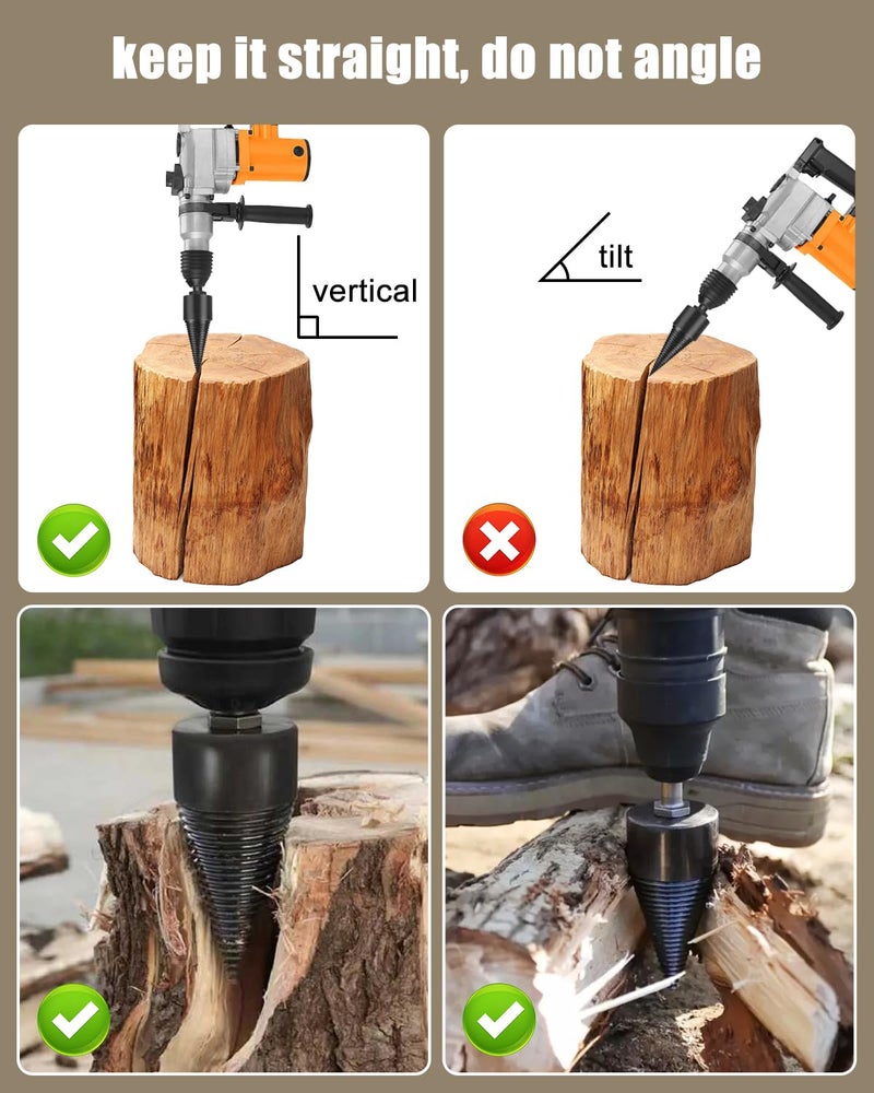 Skiwali Firewood Log Splitter 2 Pack 45mm+32mm Easy Log Splitting Drill Bits Heavy Duty Electric Drills Screw Cone Driver Tools Split Wood Efficiently for Dry Soft Woods + 4 Drill Attachments - Image 4